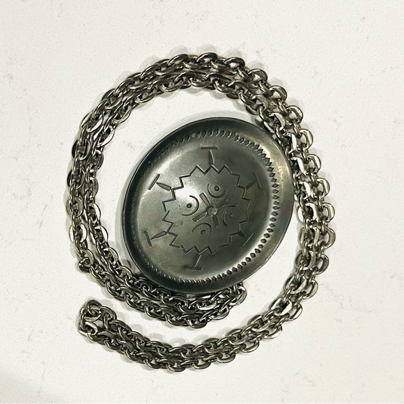 Jorgen Jensen Denmark Pewter Large Modernist Disc Pendant & Chain Necklace,#156s - Picture 10 of 11